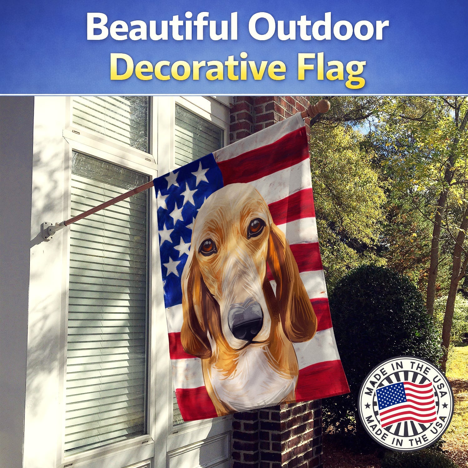 Schweizer Laufhund Dog American Flag House Flag 28x40 Porch Sleeve Pole Decorative Outside Yard Banner Artwork Wall Hanging, Polyester