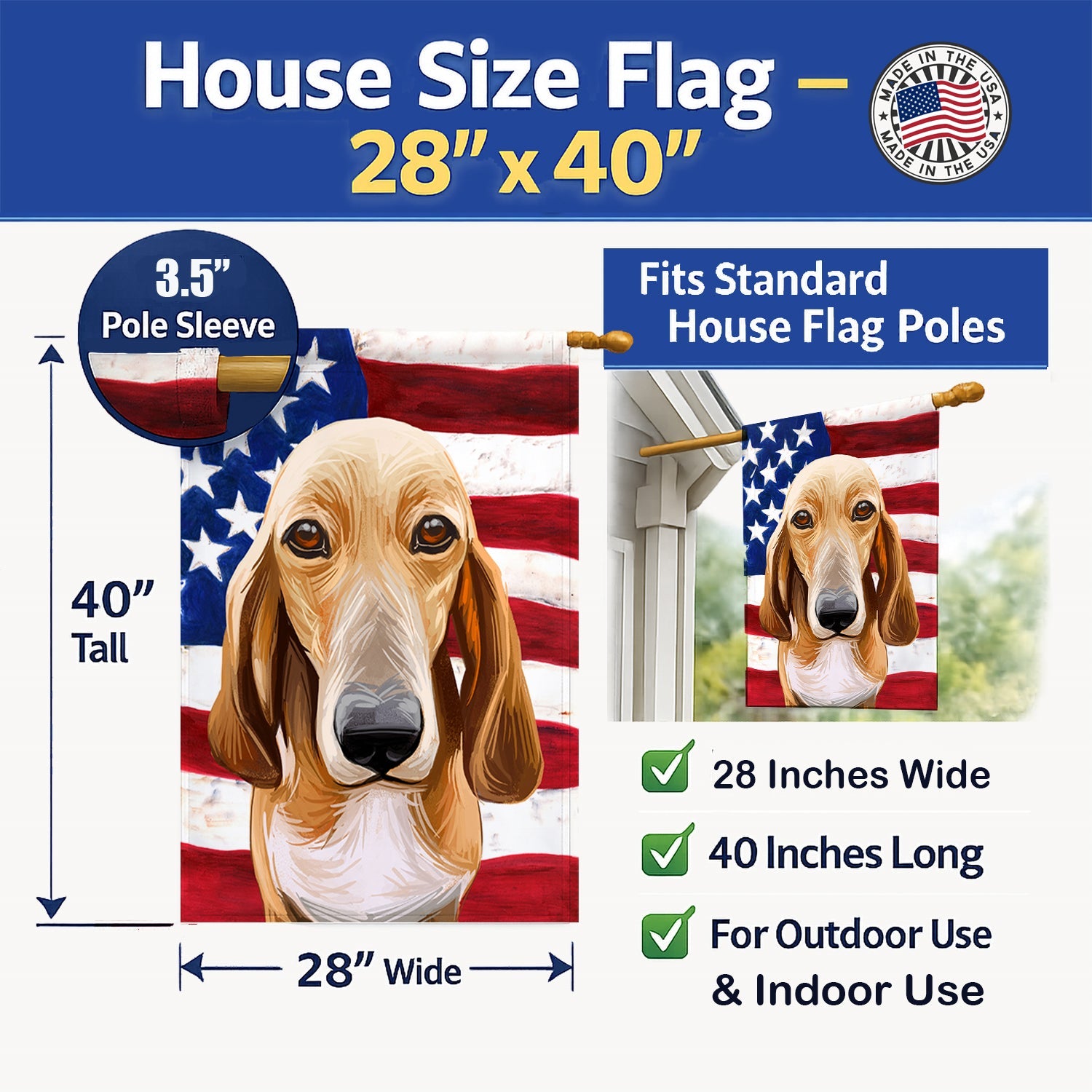 Schweizer Laufhund Dog American Flag House Flag 28x40 Porch Sleeve Pole Decorative Outside Yard Banner Artwork Wall Hanging, Polyester