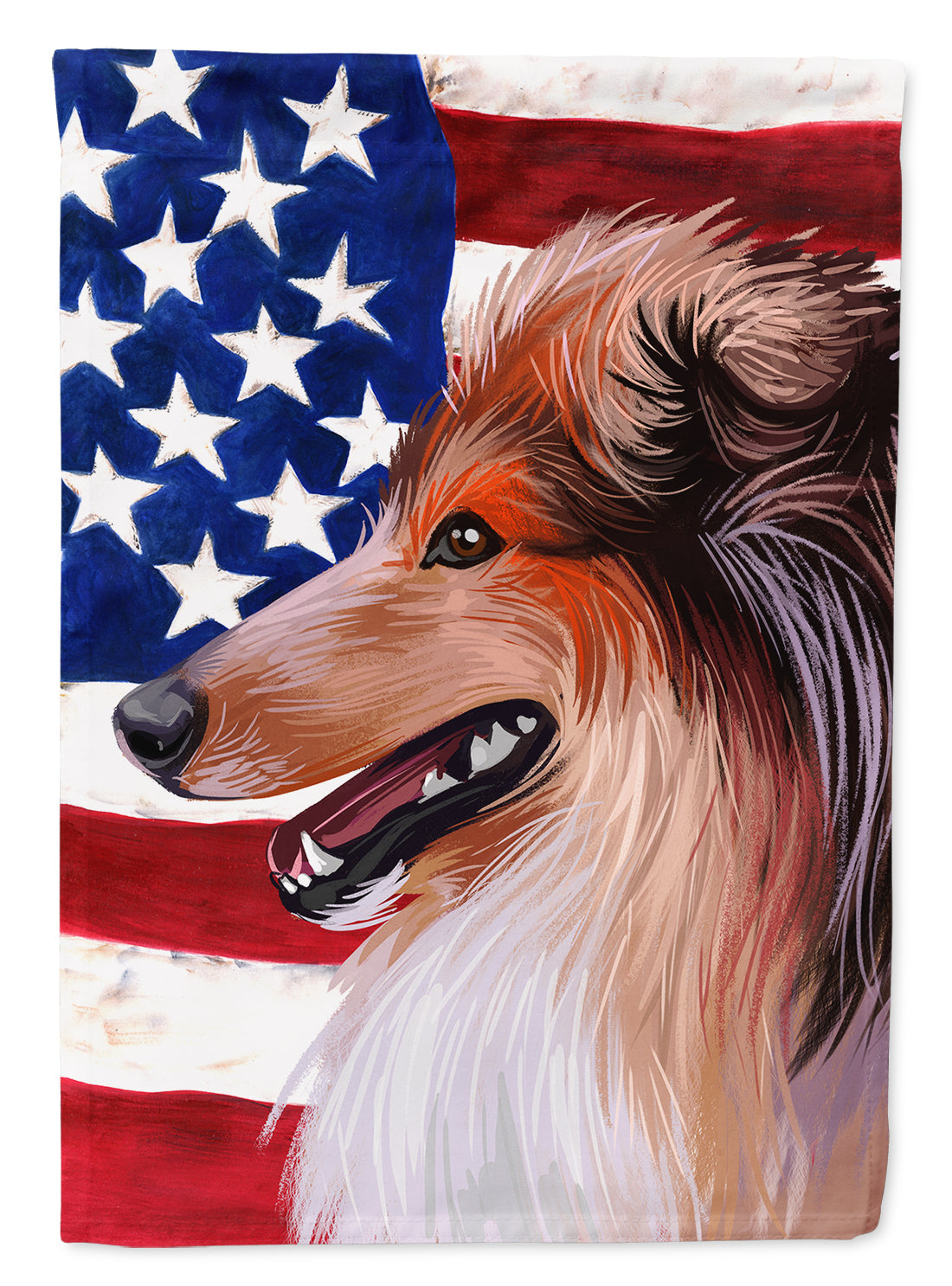 Scotch Collie Dog American Flag House Flag 28x40 Porch Sleeve Pole Decorative Outside Yard Banner Artwork Wall Hanging, Polyester