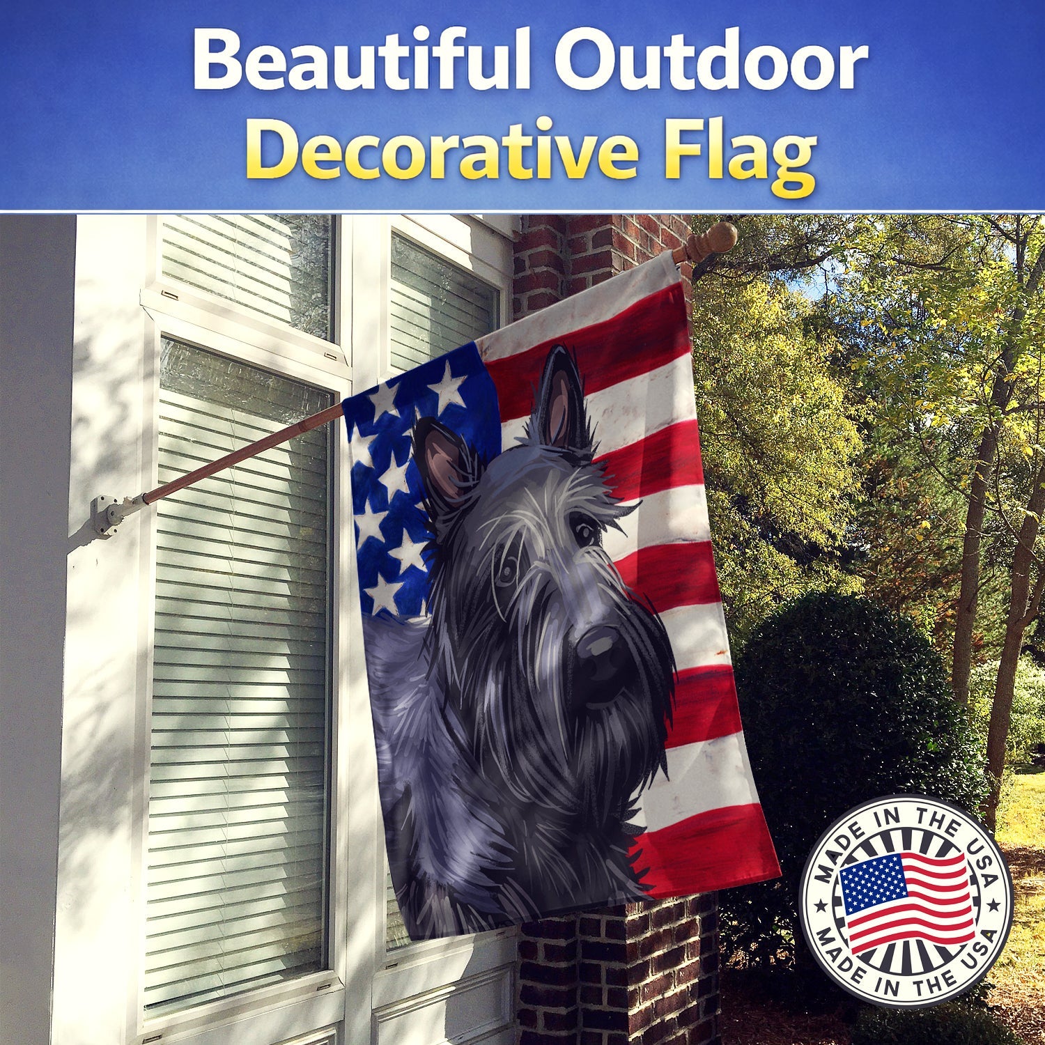 Scottish Terrier Dog American Flag House Flag 28x40 Porch Sleeve Pole Decorative Outside Yard Banner Artwork Wall Hanging, Polyester