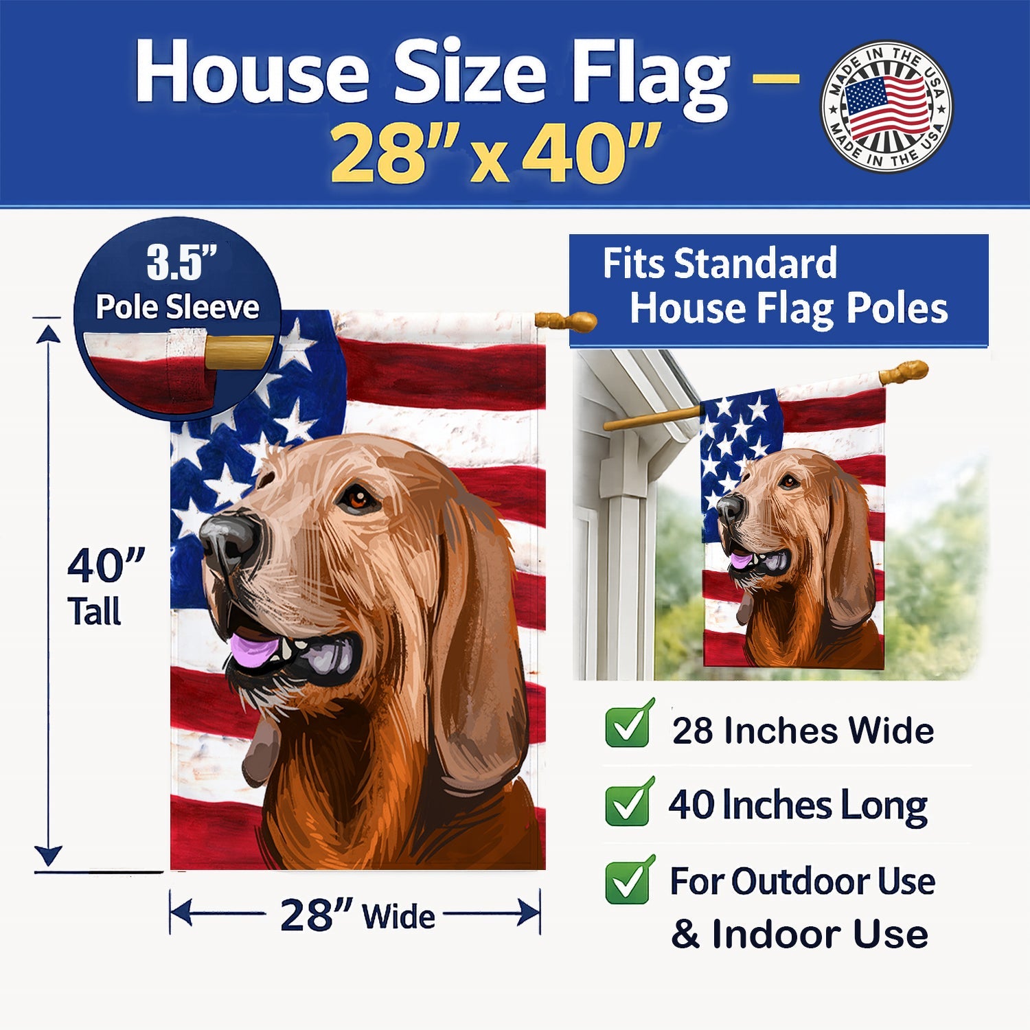 Segugio Italiano Dog American Flag House Flag 28x40 Porch Sleeve Pole Decorative Outside Yard Banner Artwork Wall Hanging, Polyester