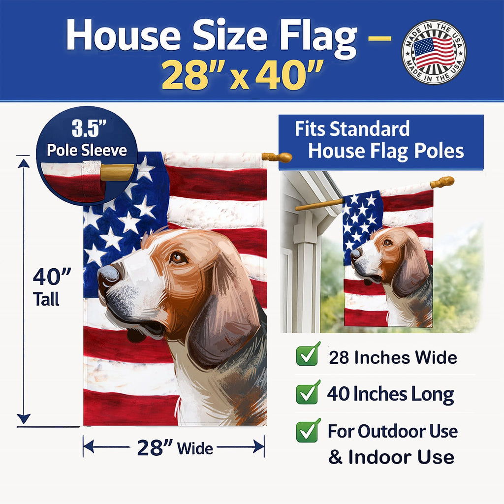 Serbian Tricolour Hound Dog American Flag House Flag 28x40 Porch Sleeve Pole Decorative Outside Yard Banner Artwork Wall Hanging, Polyester