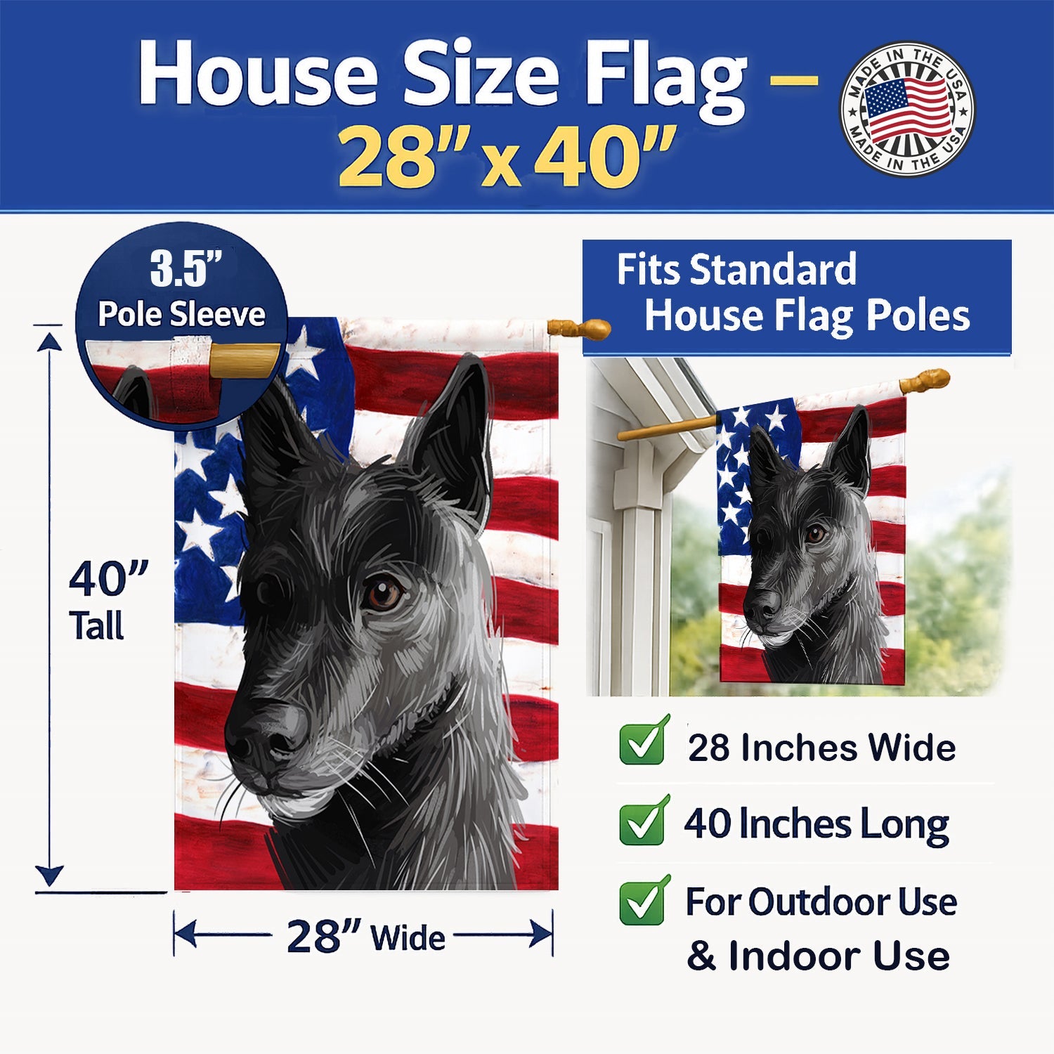 Seskar Seal Dog American Flag House Flag 28x40 Porch Sleeve Pole Decorative Outside Yard Banner Artwork Wall Hanging, Polyester