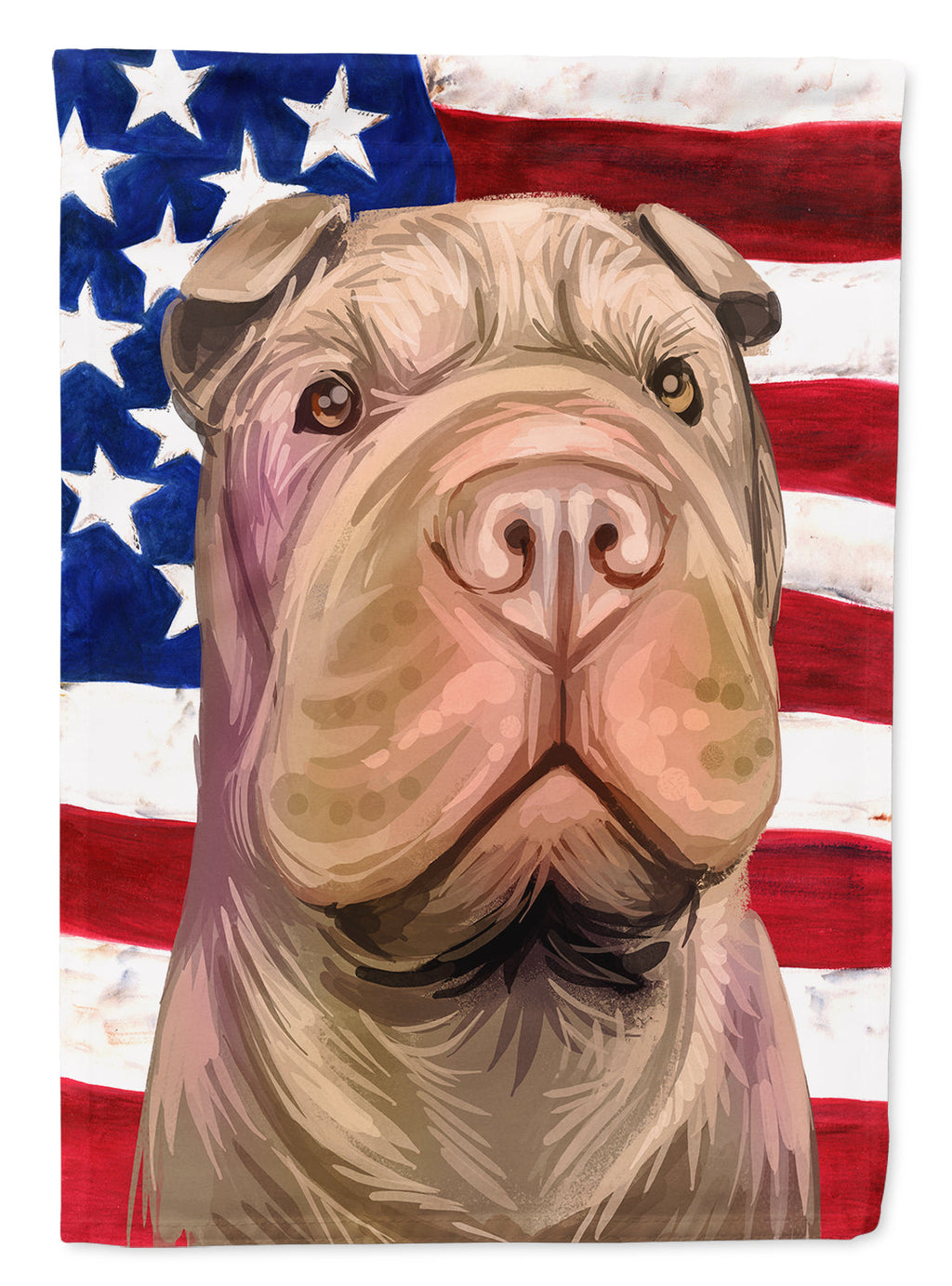 Shar Pei Dog American Flag House Flag 28x40 Porch Sleeve Pole Decorative Outside Yard Banner Artwork Wall Hanging, Polyester