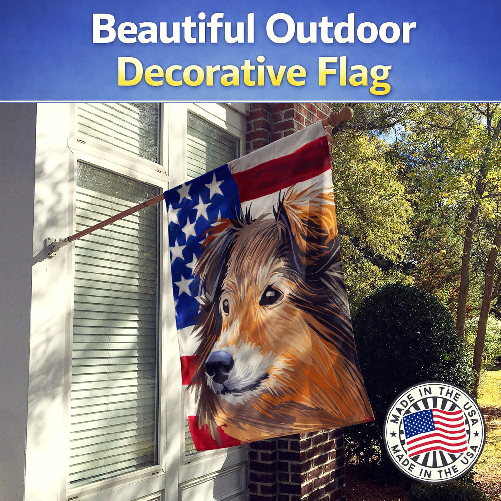 Shetland Sheepdog Dog House Flag 28x40 Porch Sleeve Pole Decorative Outside Yard Banner Artwork Wall Hanging, Polyester