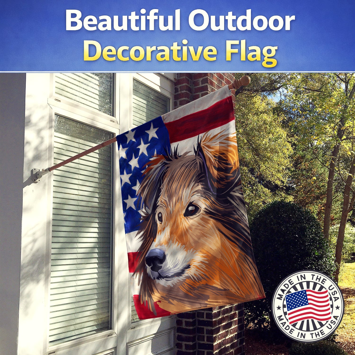 Shetland Sheepdog Dog House Flag 28x40 Porch Sleeve Pole Decorative Outside Yard Banner Artwork Wall Hanging, Polyester