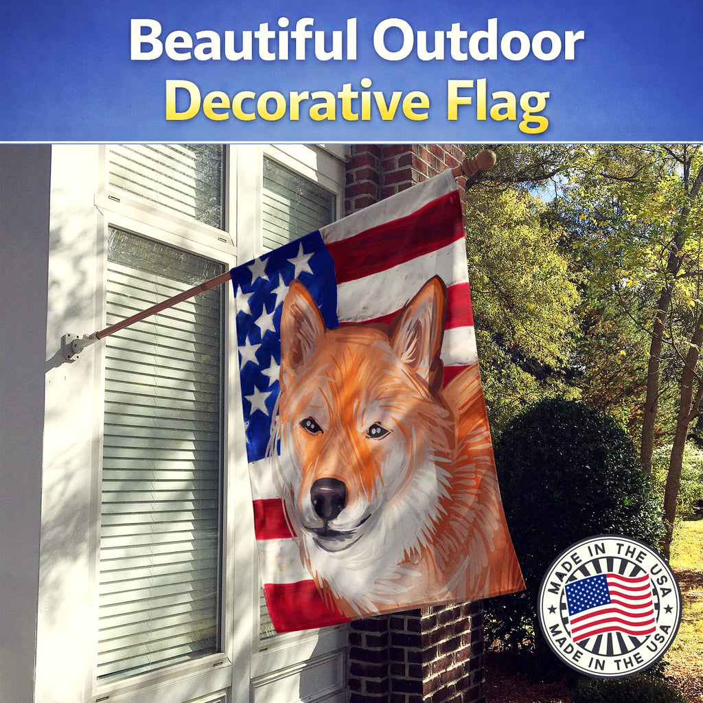 Shiba Inu Dog American Flag House Flag 28x40 Porch Sleeve Pole Decorative Outside Yard Banner Artwork Wall Hanging, Polyester