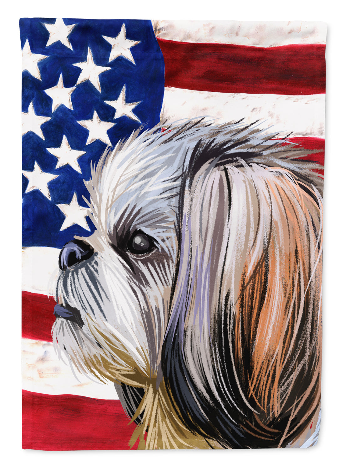 Shih Tzu Dog American Flag House Flag 28x40 Porch Sleeve Pole Decorative Outside Yard Banner Artwork Wall Hanging, Polyester