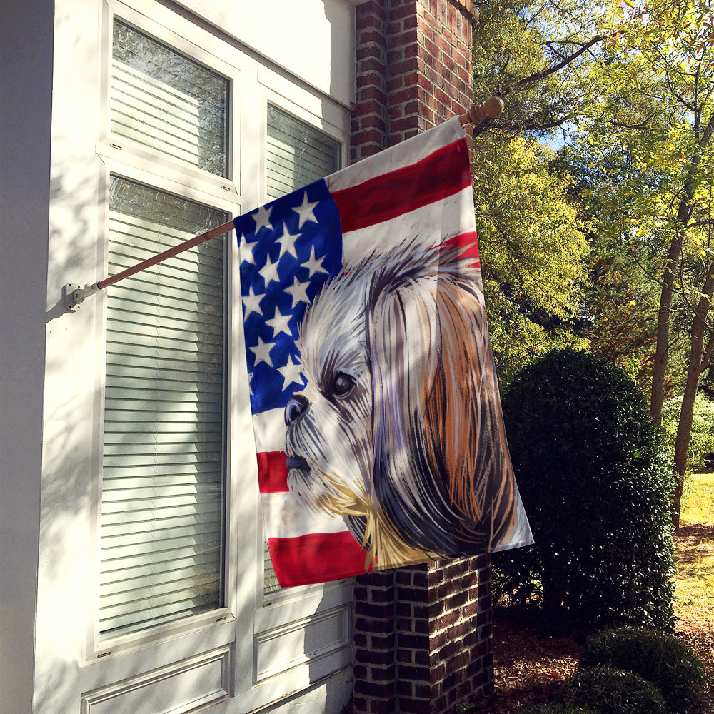 Shih Tzu Dog American Flag House Flag 28x40 Porch Sleeve Pole Decorative Outside Yard Banner Artwork Wall Hanging, Polyester