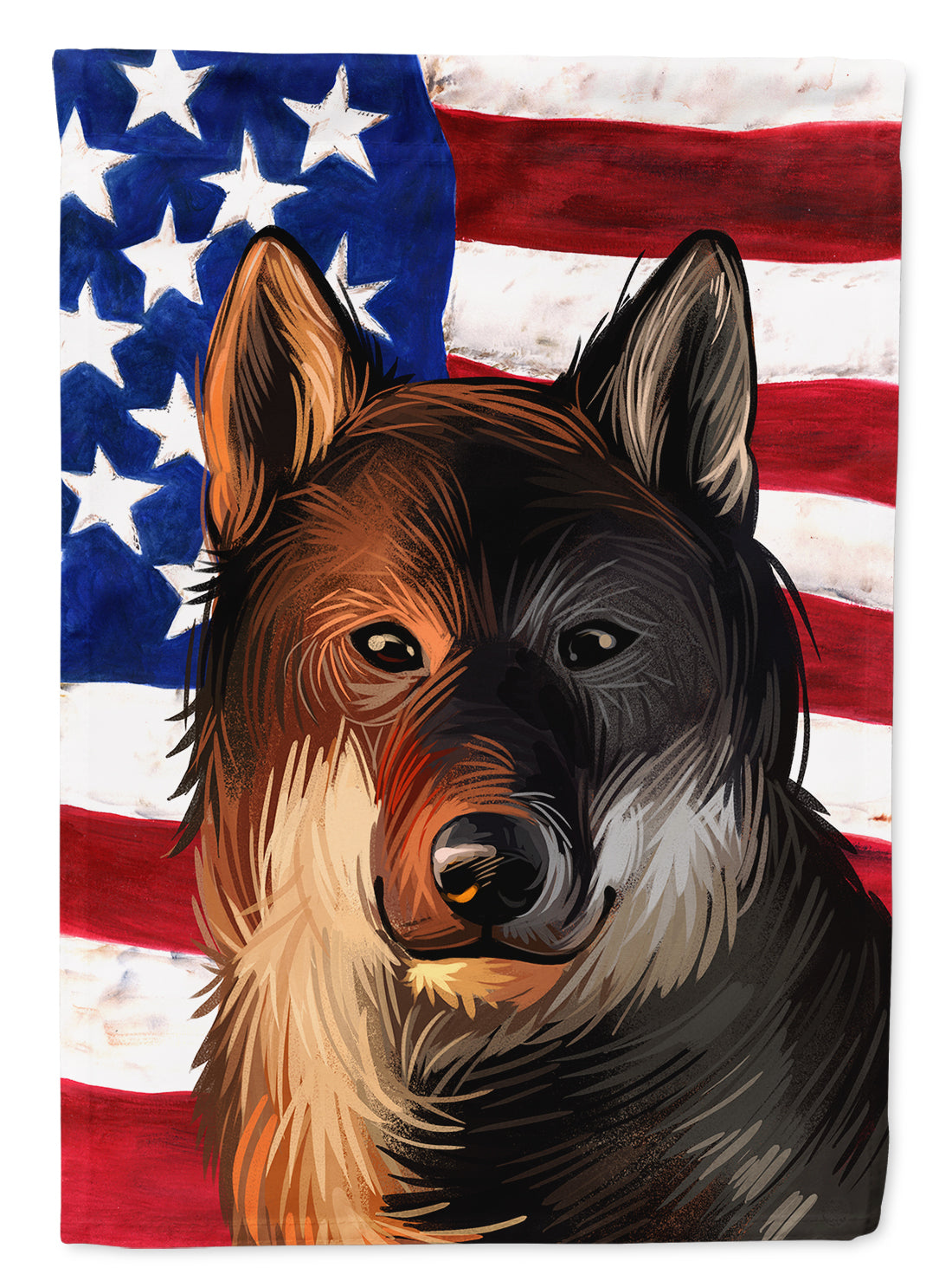 Shikoku Dog American Flag House Flag 28x40 Porch Sleeve Pole Decorative Outside Yard Banner Artwork Wall Hanging, Polyester
