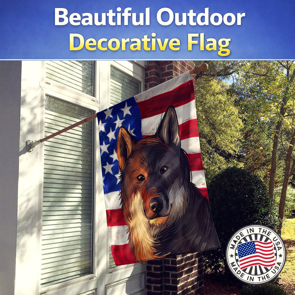 Shikoku Dog American Flag House Flag 28x40 Porch Sleeve Pole Decorative Outside Yard Banner Artwork Wall Hanging, Polyester