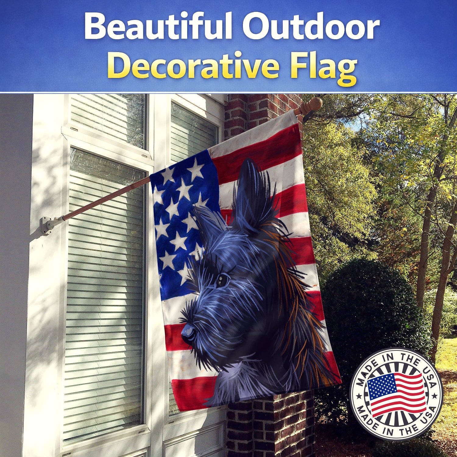 Skye Terrier Dog American Flag House Flag 28x40 Porch Sleeve Pole Decorative Outside Yard Banner Artwork Wall Hanging, Polyester