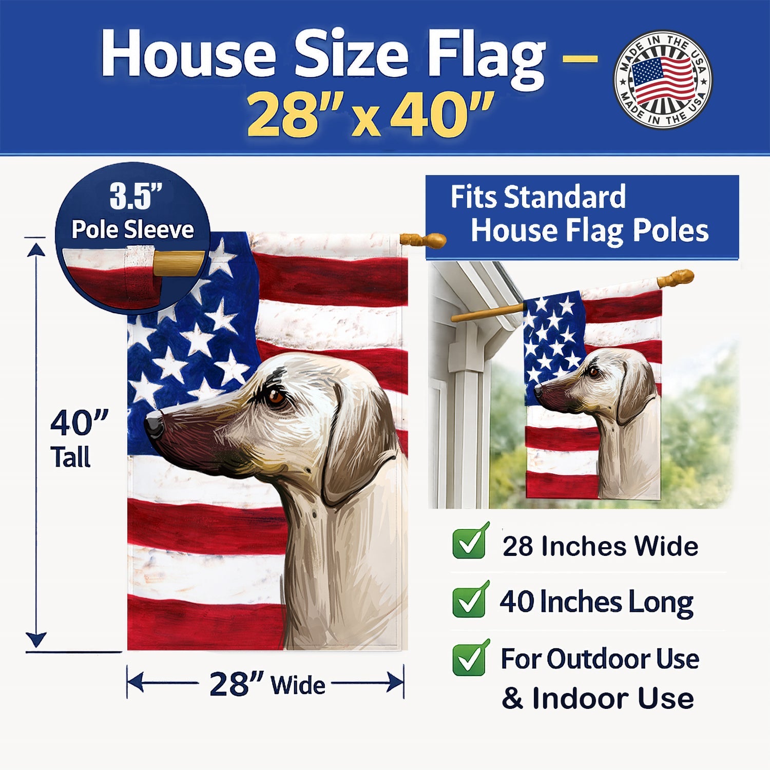 Sloughi Dog American Flag House Flag 28x40 Porch Sleeve Pole Decorative Outside Yard Banner Artwork Wall Hanging, Polyester