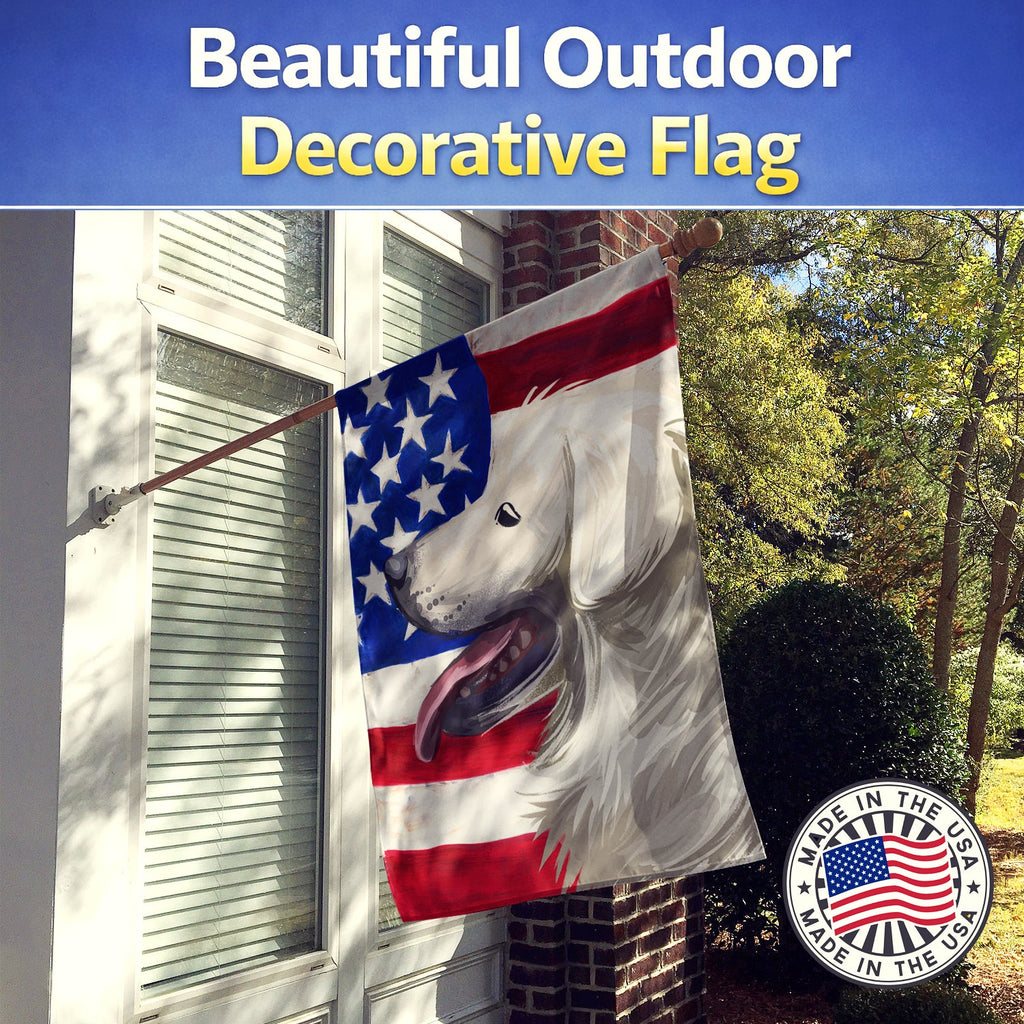 Slovak Cuvac Dog American Flag House Flag 28x40 Porch Sleeve Pole Decorative Outside Yard Banner Artwork Wall Hanging, Polyester
