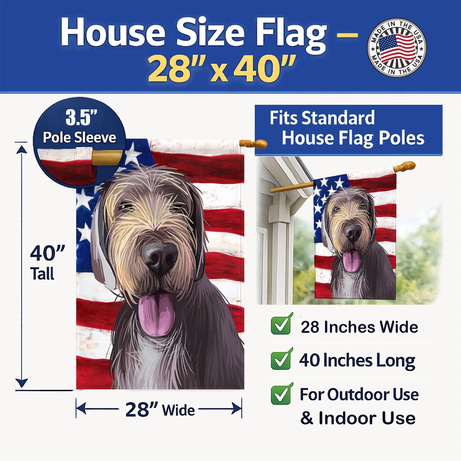 Slovak Rough-haired Pointer American Flag House Flag 28x40 Porch Sleeve Pole Decorative Outside Yard Banner Artwork Wall Hanging, Polyester