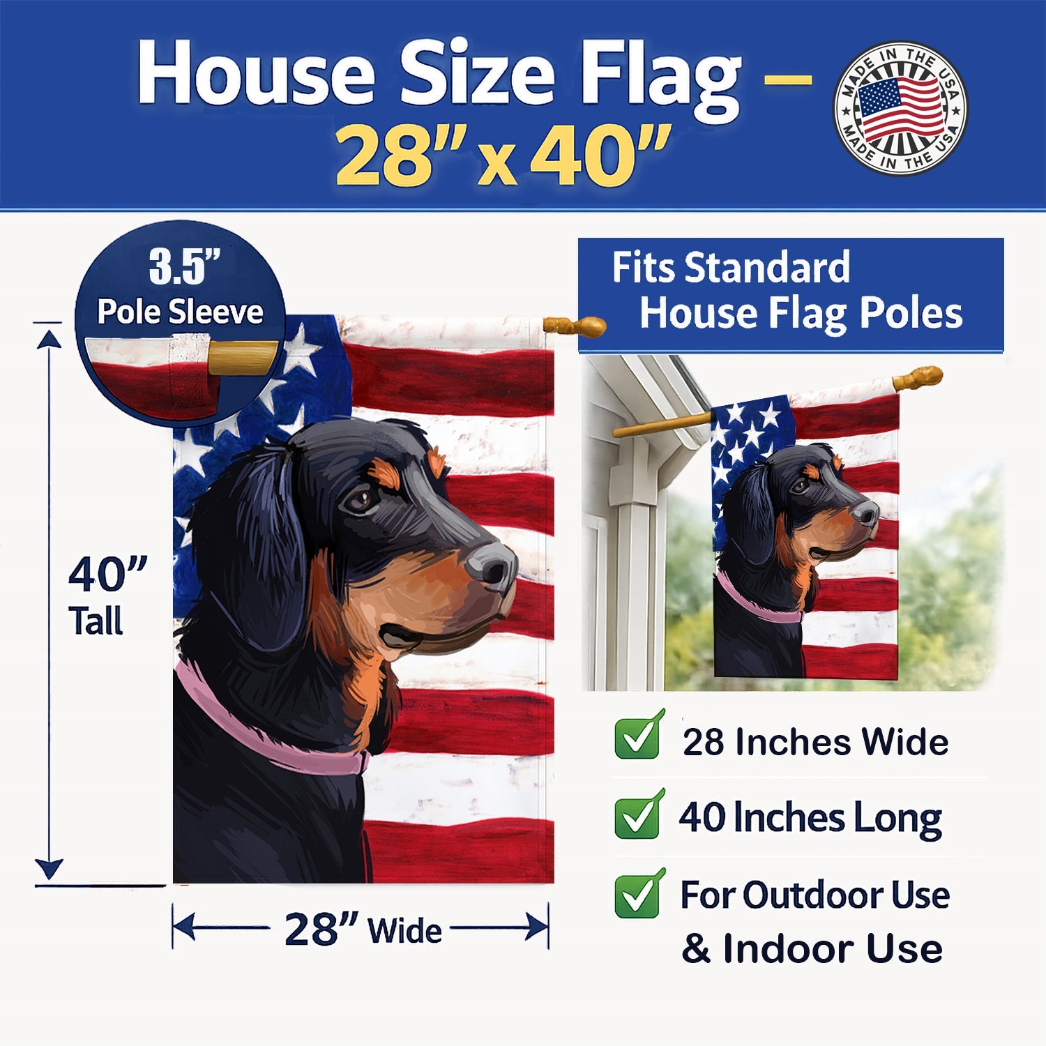 Slovensky Kopov American Flag House Flag 28x40 Porch Sleeve Pole Decorative Outside Yard Banner Artwork Wall Hanging, Polyester
