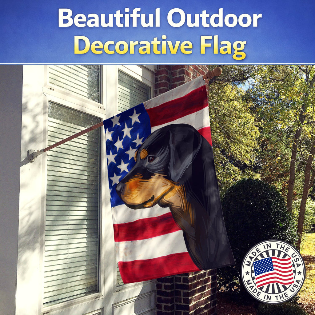 Smaland Hound Dog American Flag House Flag 28x40 Porch Sleeve Pole Decorative Outside Yard Banner Artwork Wall Hanging, Polyester