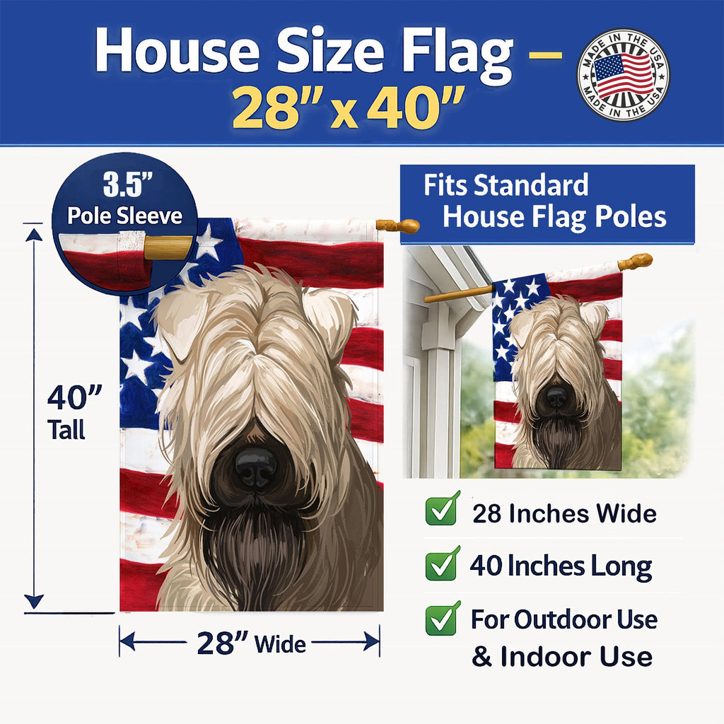 Soft-Coated Wheaten Terrier American Flag House Flag 28x40 Porch Sleeve Pole Decorative Outside Yard Banner Artwork Wall Hanging, Polyester