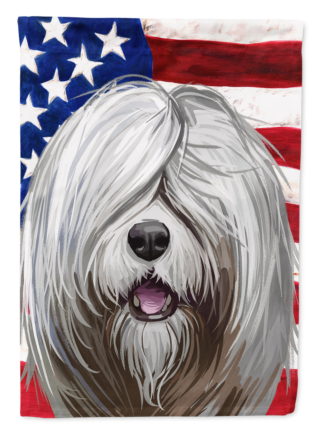 South Russian Ovcharka Dog American Flag House Flag 28x40 Porch Sleeve Pole Decorative Outside Yard Banner Artwork Wall Hanging, Polyester