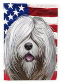 South Russian Ovcharka Dog American Flag House Flag 28x40 Porch Sleeve Pole Decorative Outside Yard Banner Artwork Wall Hanging, Polyester