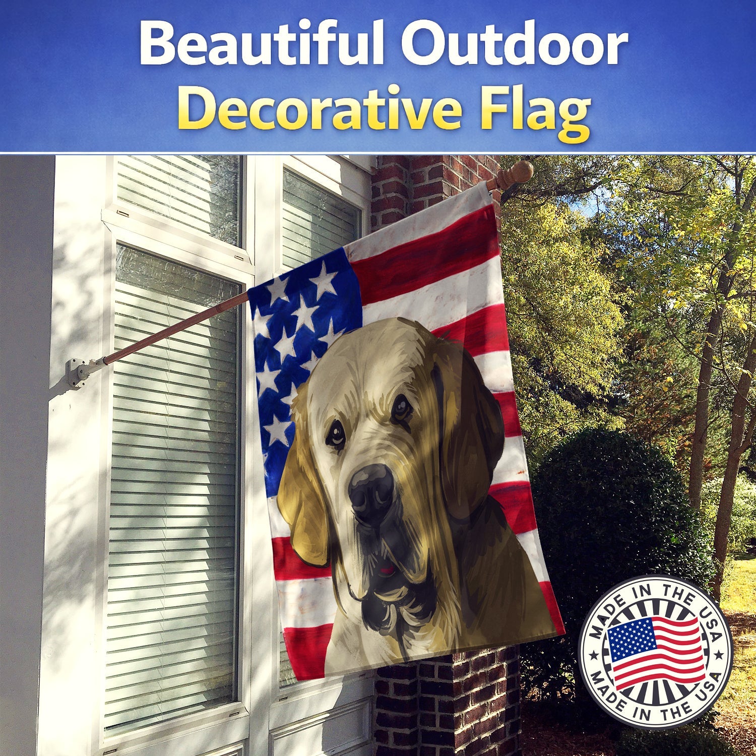 Spanish Mastiff Dog American Flag House Flag 28x40 Porch Sleeve Pole Decorative Outside Yard Banner Artwork Wall Hanging, Polyester