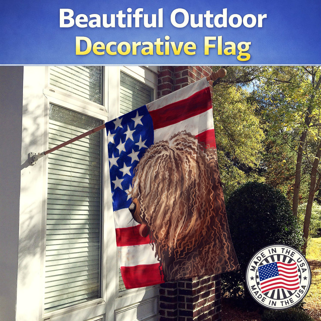 Spanish Water Dog American Flag House Flag 28x40 Porch Sleeve Pole Decorative Outside Yard Banner Artwork Wall Hanging, Polyester