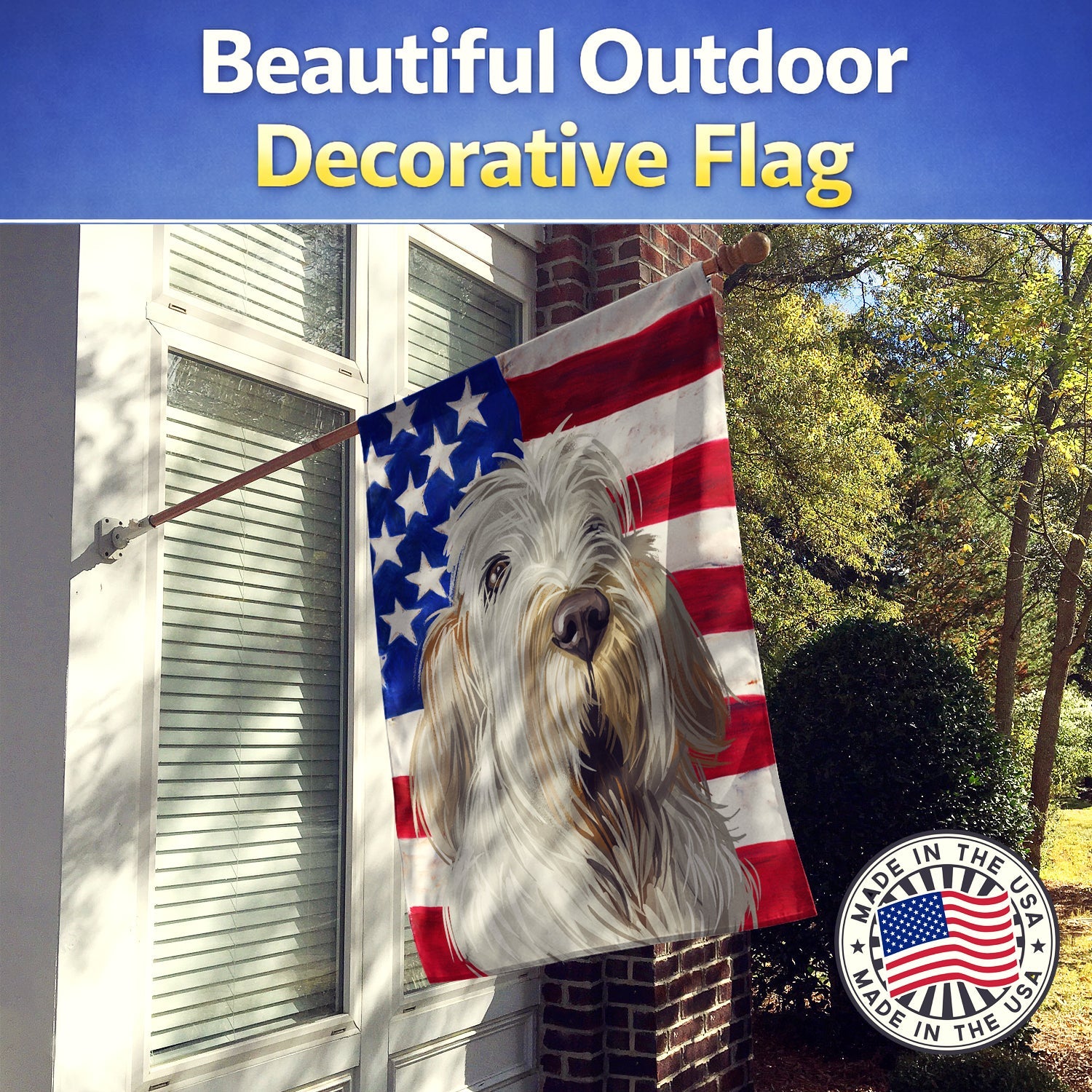 Spinone Italiano Dog American Flag House Flag 28x40 Porch Sleeve Pole Decorative Outside Yard Banner Artwork Wall Hanging, Polyester