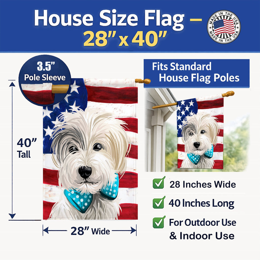 Sporting Lucas Terrier American Flag House Flag 28x40 Porch Sleeve Pole Decorative Outside Yard Banner Artwork Wall Hanging, Polyester