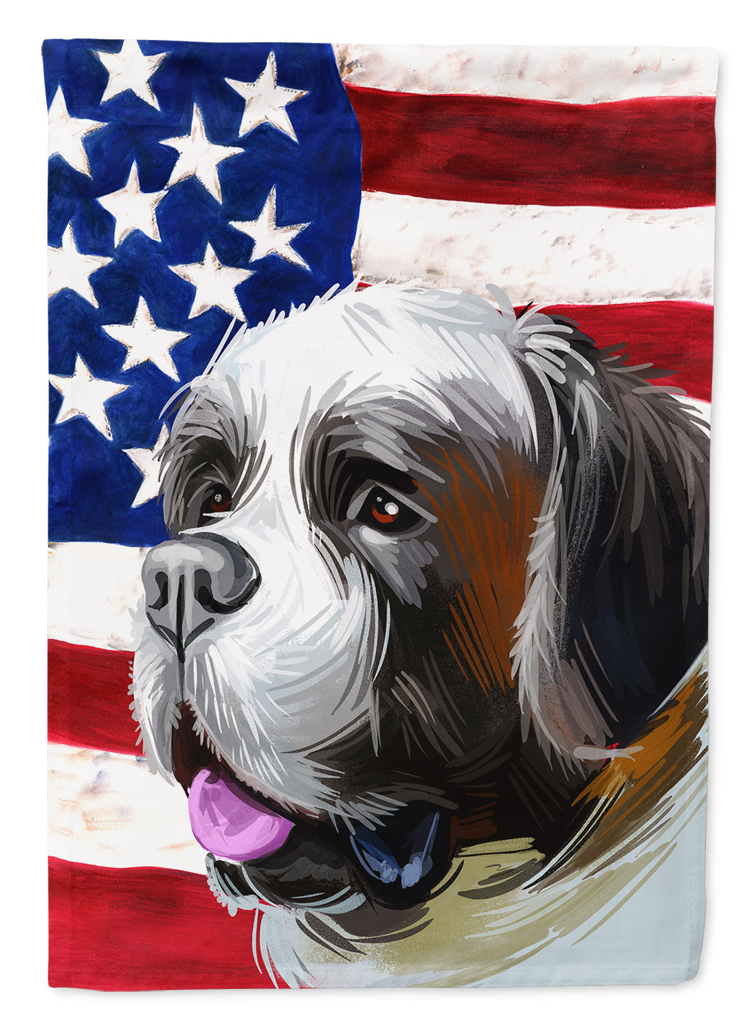 Saint Bernard American Flag House Flag 28x40 Porch Sleeve Pole Decorative Outside Yard Banner Artwork Wall Hanging, Polyester