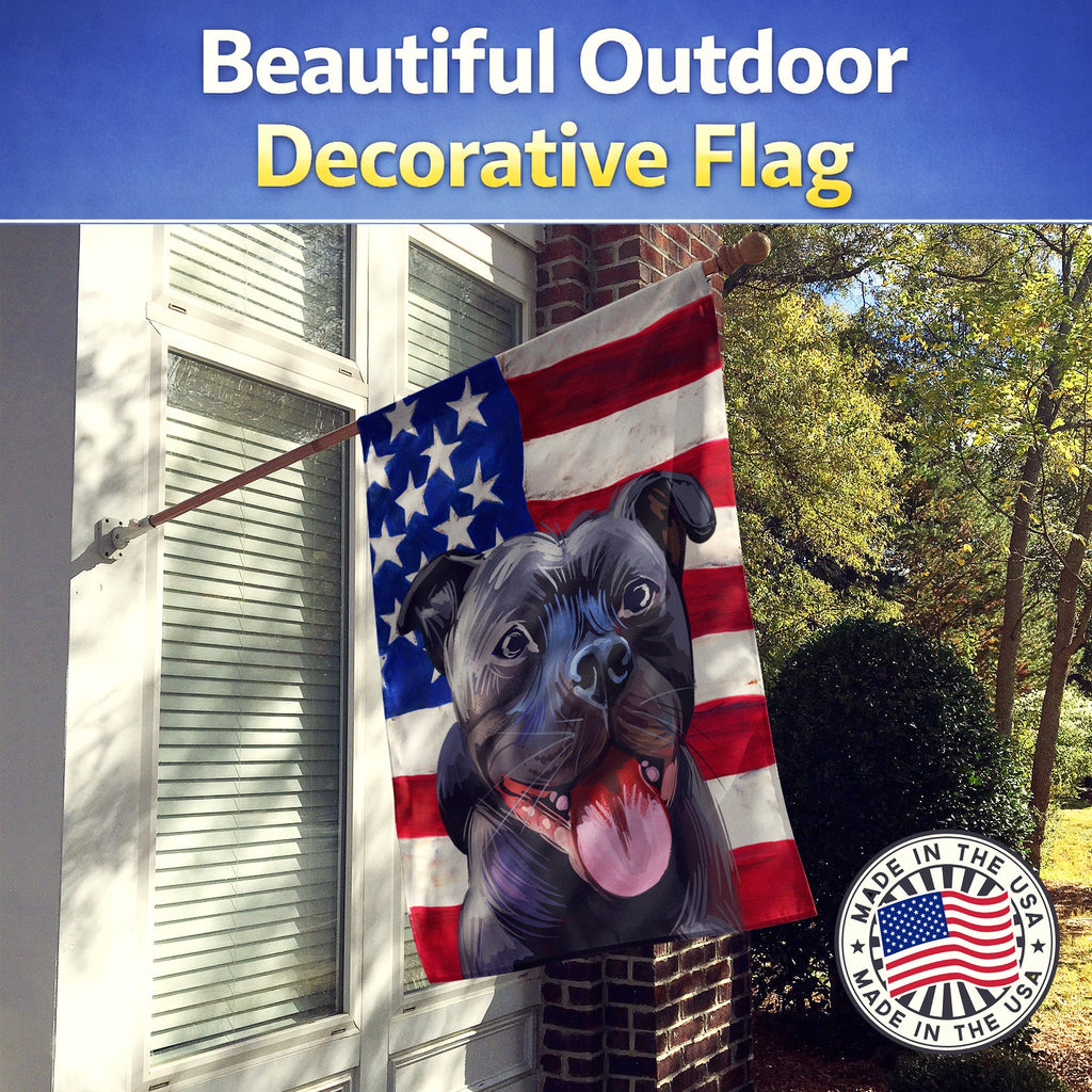 Staffordshire Bull Terrier American Flag House Flag 28x40 Porch Sleeve Pole Decorative Outside Yard Banner Artwork Wall Hanging, Polyester