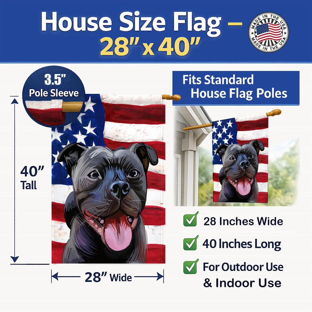 Staffordshire Bull Terrier American Flag House Flag 28x40 Porch Sleeve Pole Decorative Outside Yard Banner Artwork Wall Hanging, Polyester