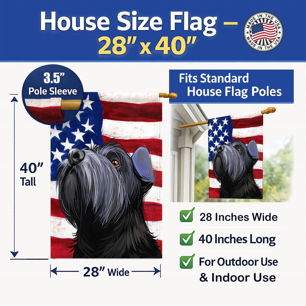 Standard Schnauzer Black American Flag House Flag 28x40 Porch Sleeve Pole Decorative Outside Yard Banner Artwork Wall Hanging, Polyester