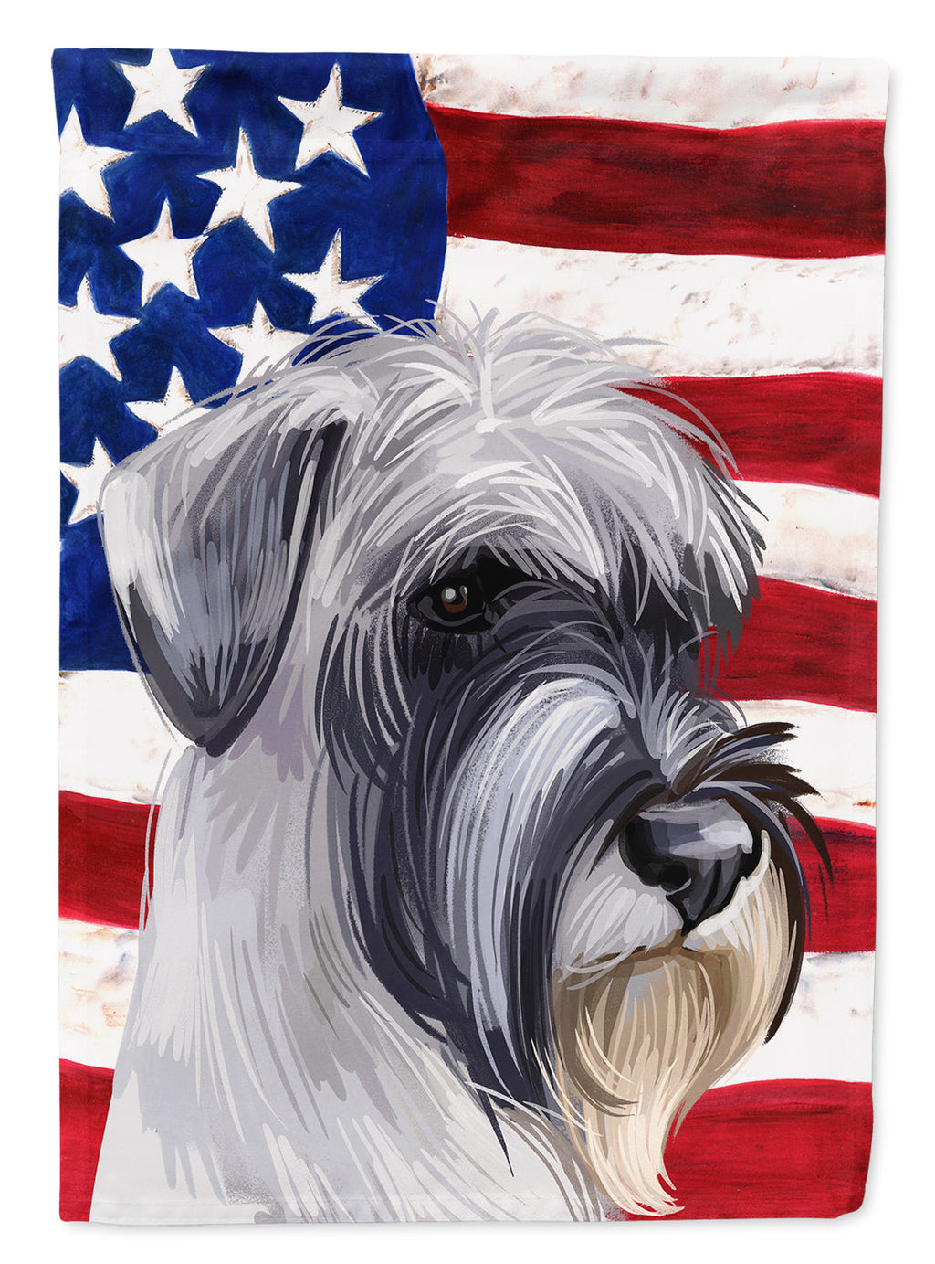 Standard Schnauzer White American Flag House Flag 28x40 Porch Sleeve Pole Decorative Outside Yard Banner Artwork Wall Hanging, Polyester