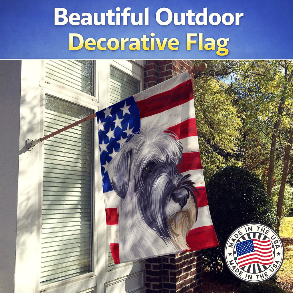 Standard Schnauzer White American Flag House Flag 28x40 Porch Sleeve Pole Decorative Outside Yard Banner Artwork Wall Hanging, Polyester