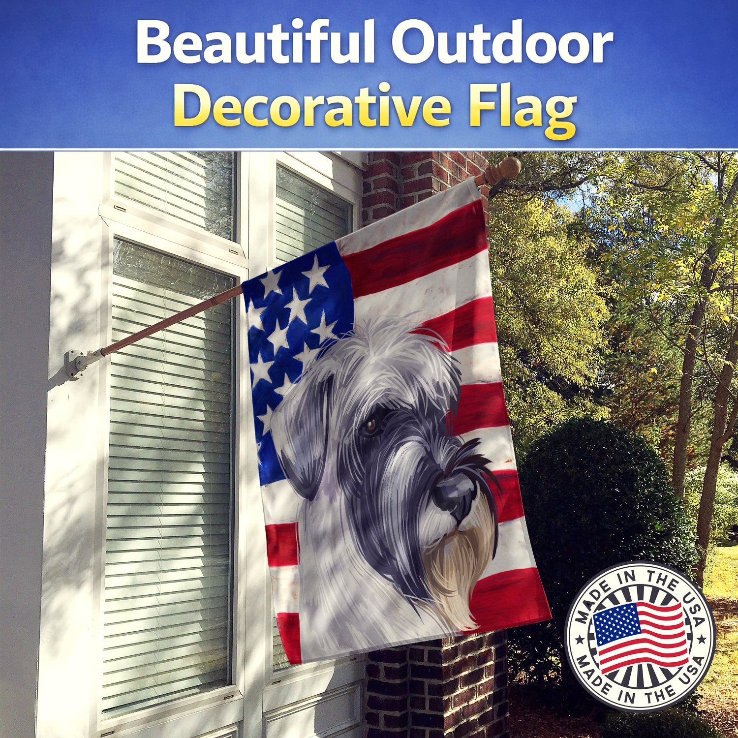 Standard Schnauzer White American Flag House Flag 28x40 Porch Sleeve Pole Decorative Outside Yard Banner Artwork Wall Hanging, Polyester