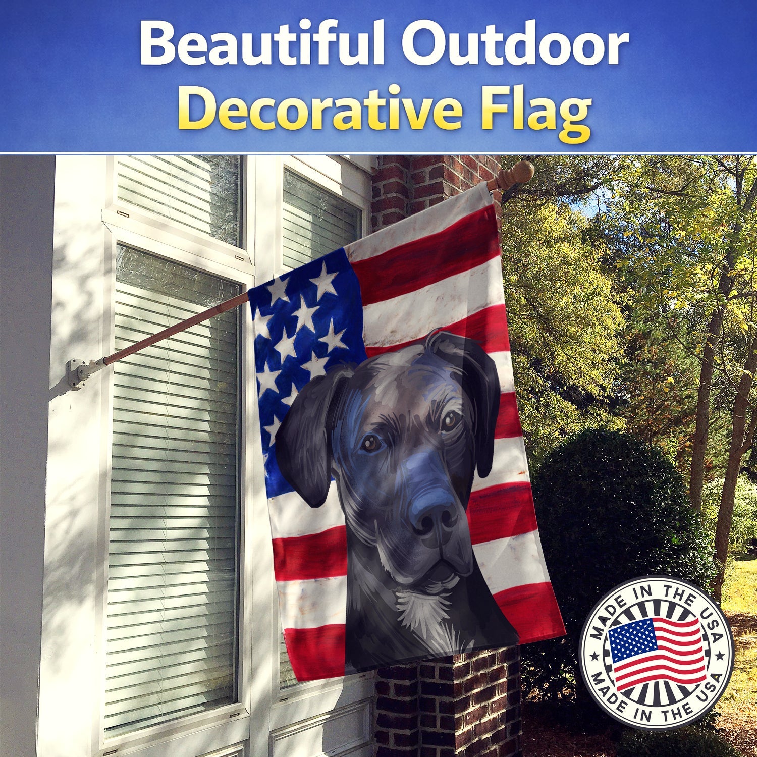 Stephens Cur Dog American Flag House Flag 28x40 Porch Sleeve Pole Decorative Outside Yard Banner Artwork Wall Hanging, Polyester