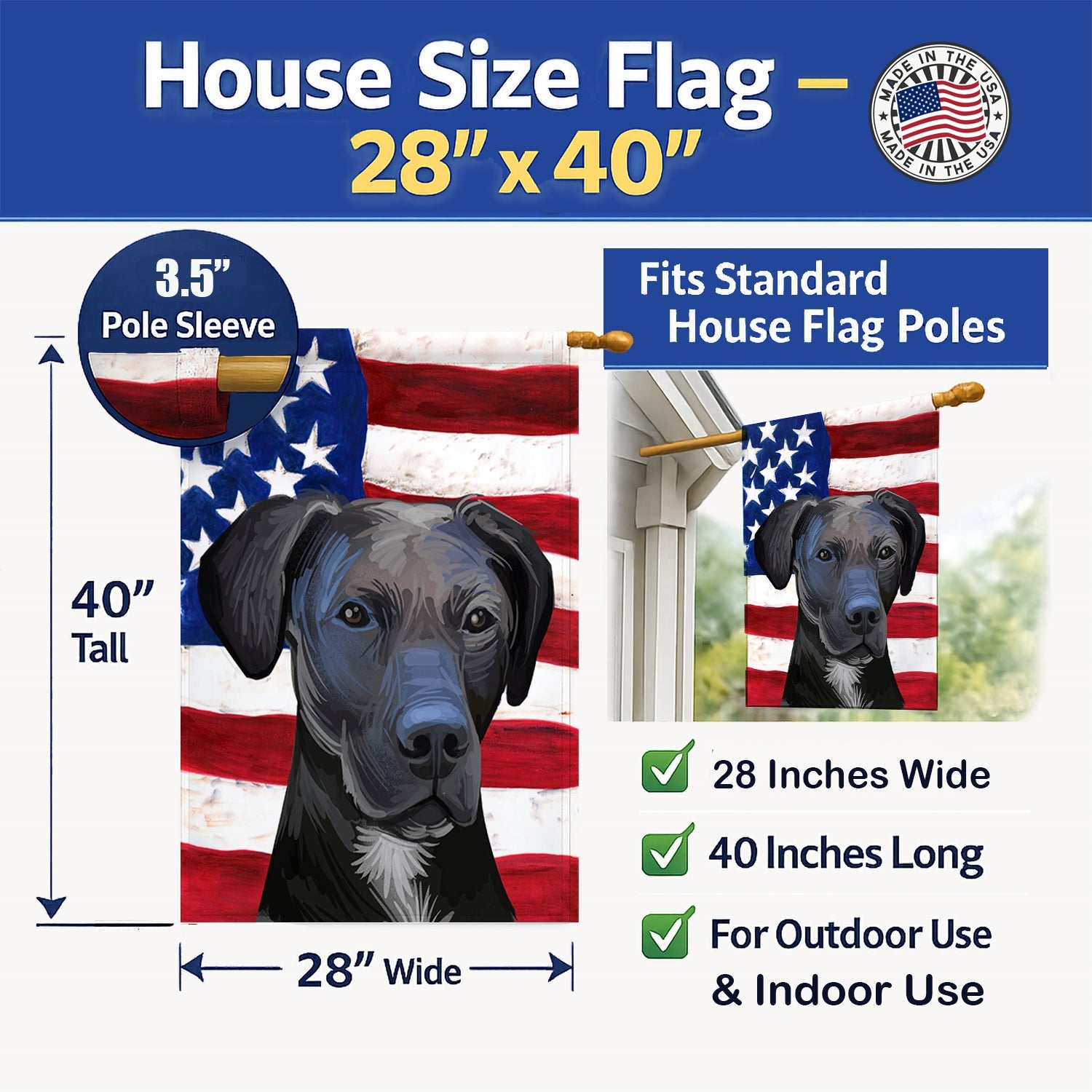 Stephens Cur Dog American Flag House Flag 28x40 Porch Sleeve Pole Decorative Outside Yard Banner Artwork Wall Hanging, Polyester