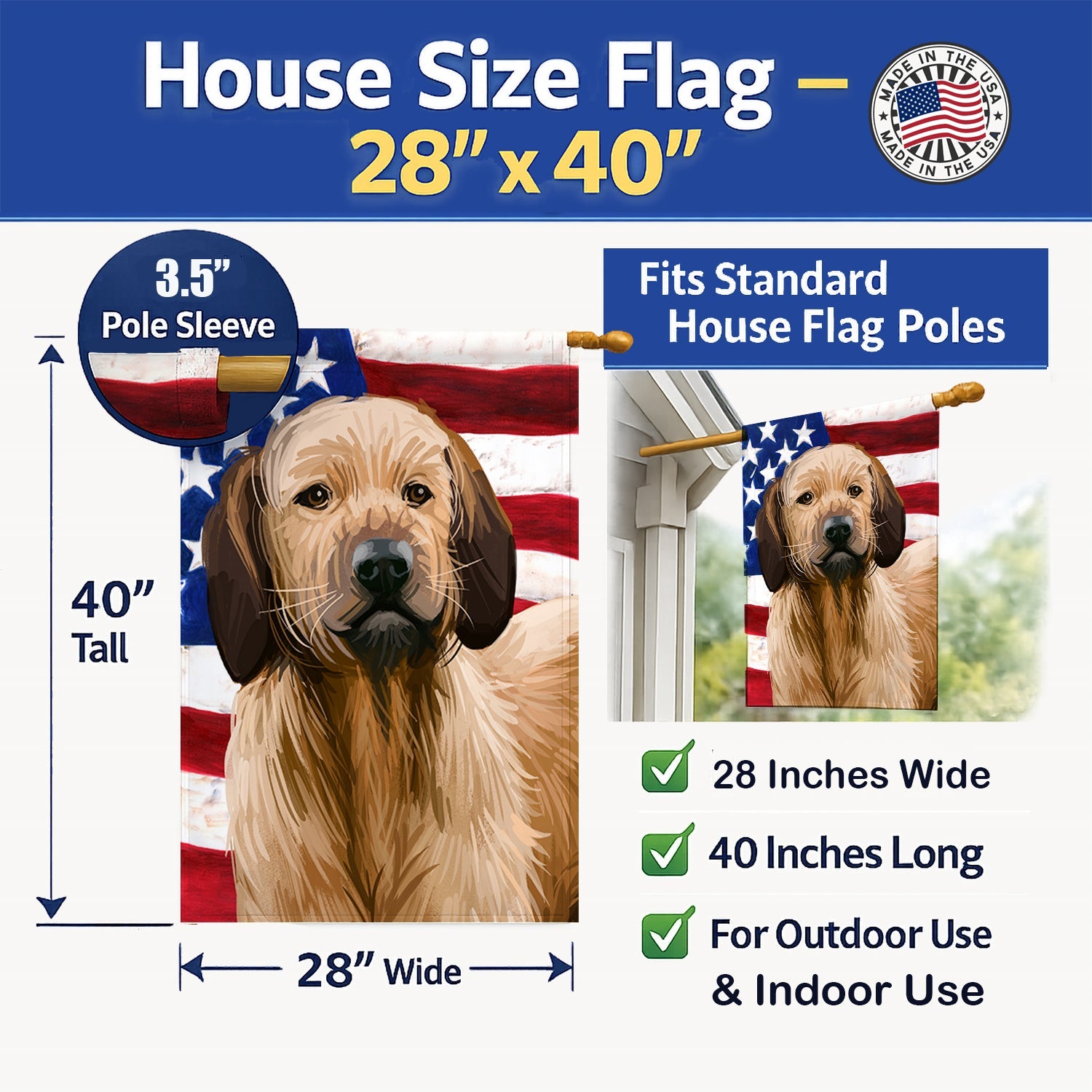 Styrian Coarse-haired Hound American Flag House Flag 28x40 Porch Sleeve Pole Decorative Outside Yard Banner Artwork Wall Hanging, Polyester