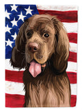 Sussex Spaniel Dog American Flag House Flag 28x40 Porch Sleeve Pole Decorative Outside Yard Banner Artwork Wall Hanging, Polyester