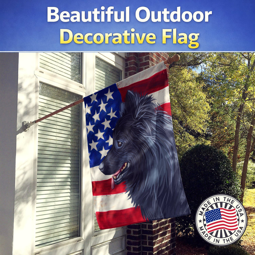 Swedish Lapphund Dog American Flag House Flag 28x40 Porch Sleeve Pole Decorative Outside Yard Banner Artwork Wall Hanging, Polyester