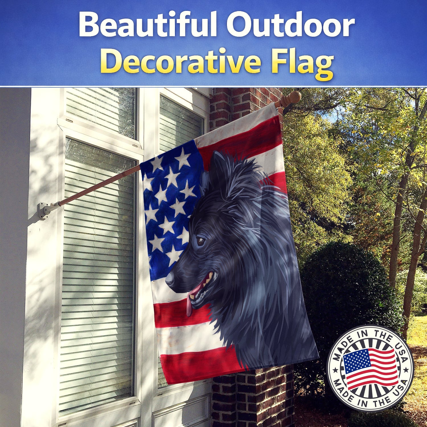 Swedish Lapphund Dog American Flag House Flag 28x40 Porch Sleeve Pole Decorative Outside Yard Banner Artwork Wall Hanging, Polyester