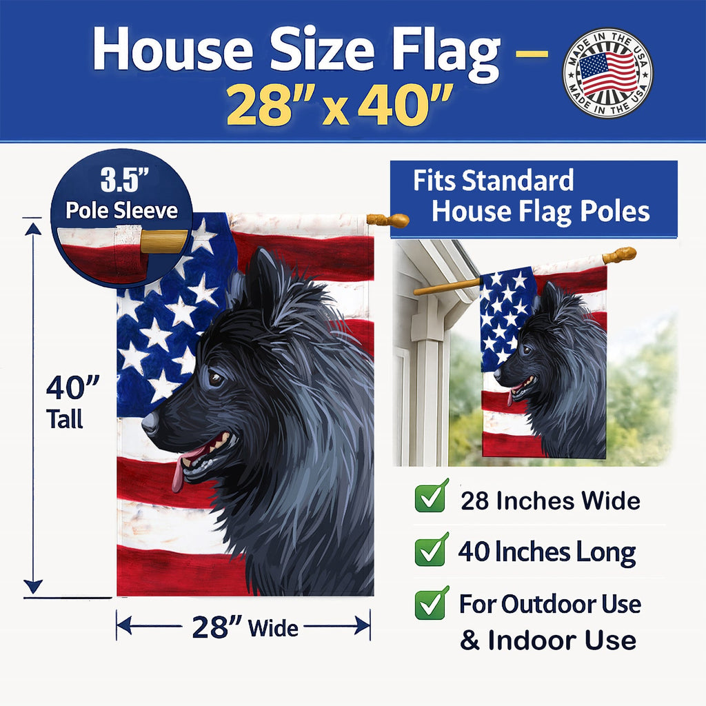 Swedish Lapphund Dog American Flag House Flag 28x40 Porch Sleeve Pole Decorative Outside Yard Banner Artwork Wall Hanging, Polyester