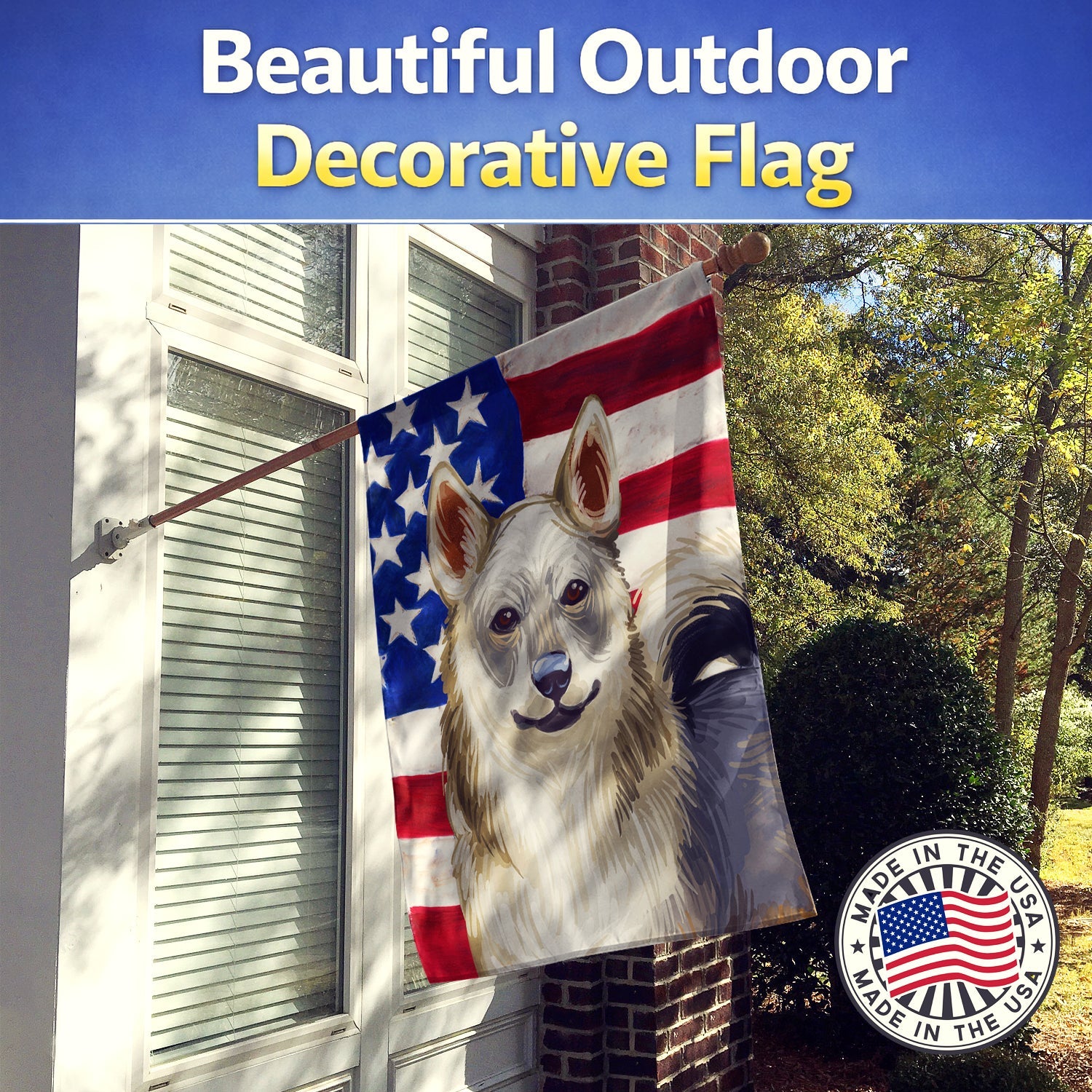 Swedish Vallhund Dog American Flag House Flag 28x40 Porch Sleeve Pole Decorative Outside Yard Banner Artwork Wall Hanging, Polyester