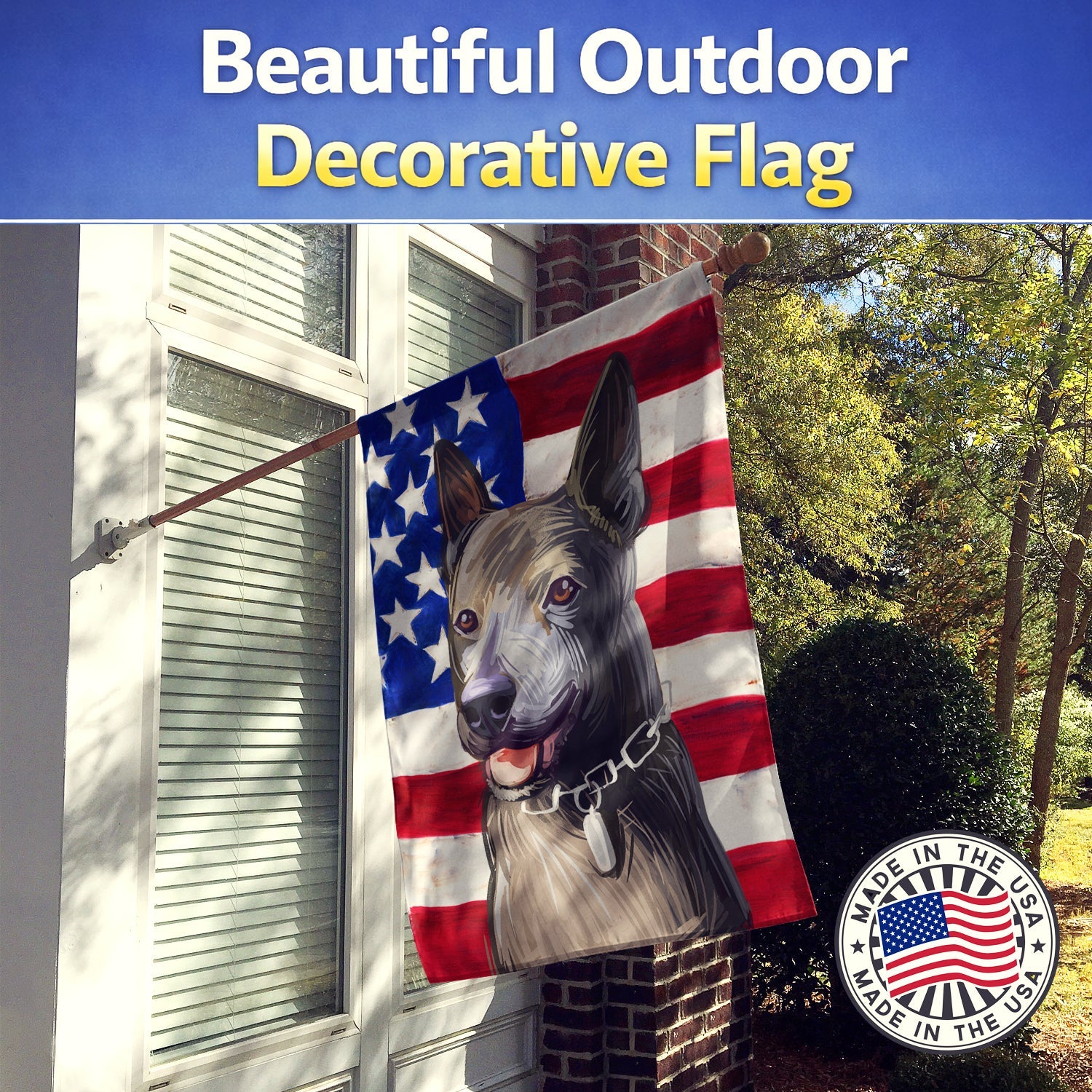Taiwan Dog American Flag House Flag 28x40 Porch Sleeve Pole Decorative Outside Yard Banner Artwork Wall Hanging, Polyester