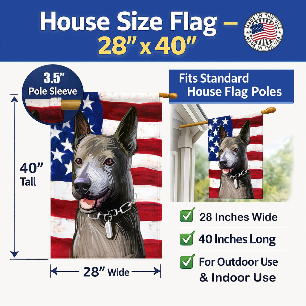 Taiwan Dog American Flag House Flag 28x40 Porch Sleeve Pole Decorative Outside Yard Banner Artwork Wall Hanging, Polyester