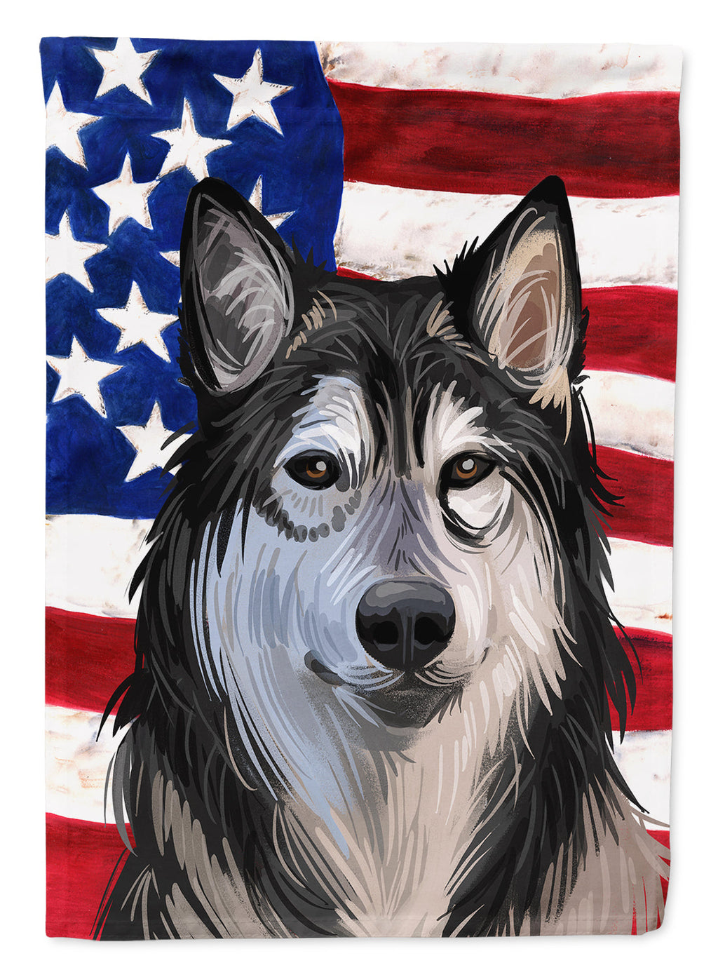 Tamaskan Dog American Flag House Flag 28x40 Porch Sleeve Pole Decorative Outside Yard Banner Artwork Wall Hanging, Polyester