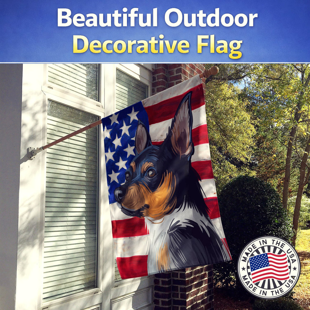 Teddy Roosevelt Terrier American Flag House Flag 28x40 Porch Sleeve Pole Decorative Outside Yard Banner Artwork Wall Hanging, Polyester