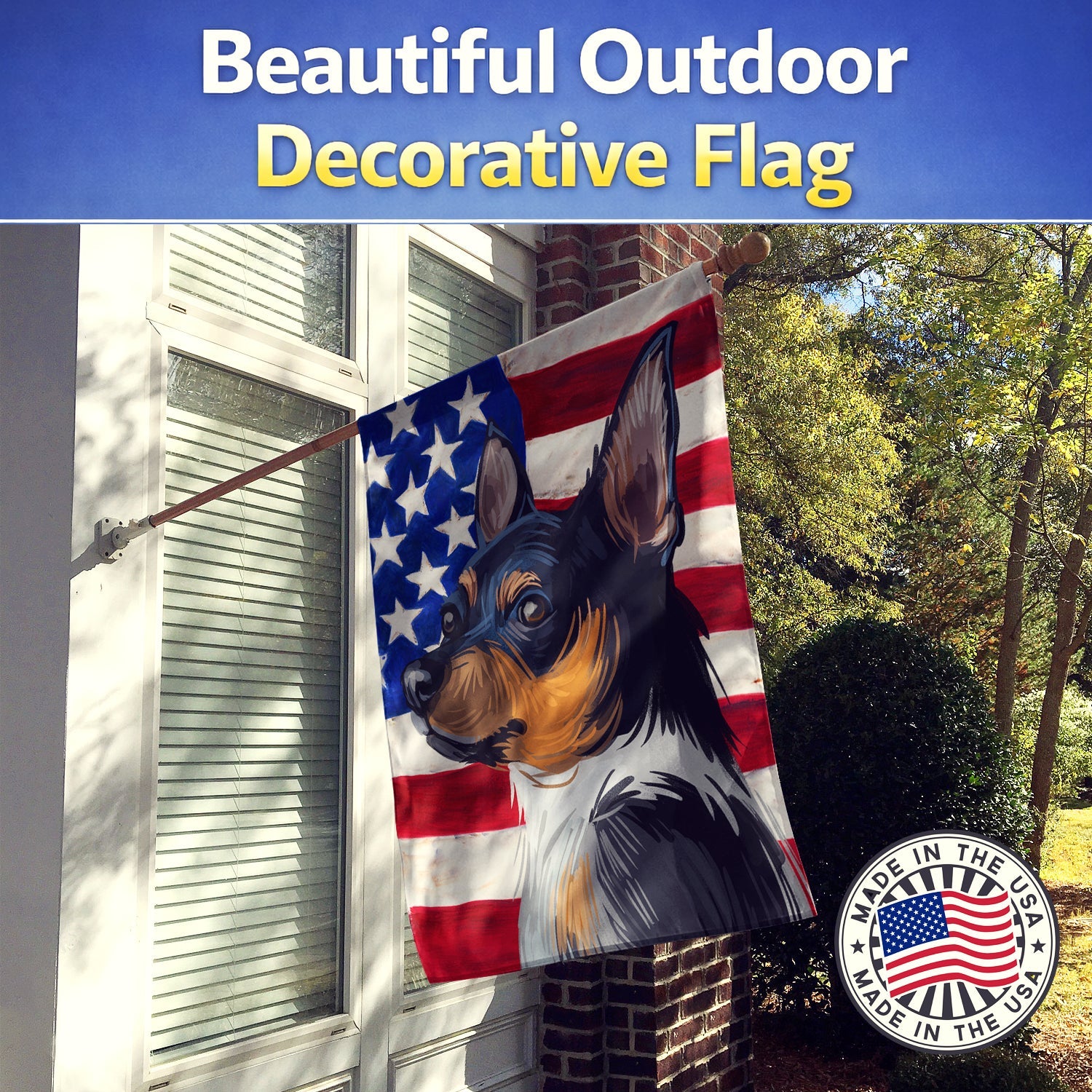 Teddy Roosevelt Terrier American Flag House Flag 28x40 Porch Sleeve Pole Decorative Outside Yard Banner Artwork Wall Hanging, Polyester