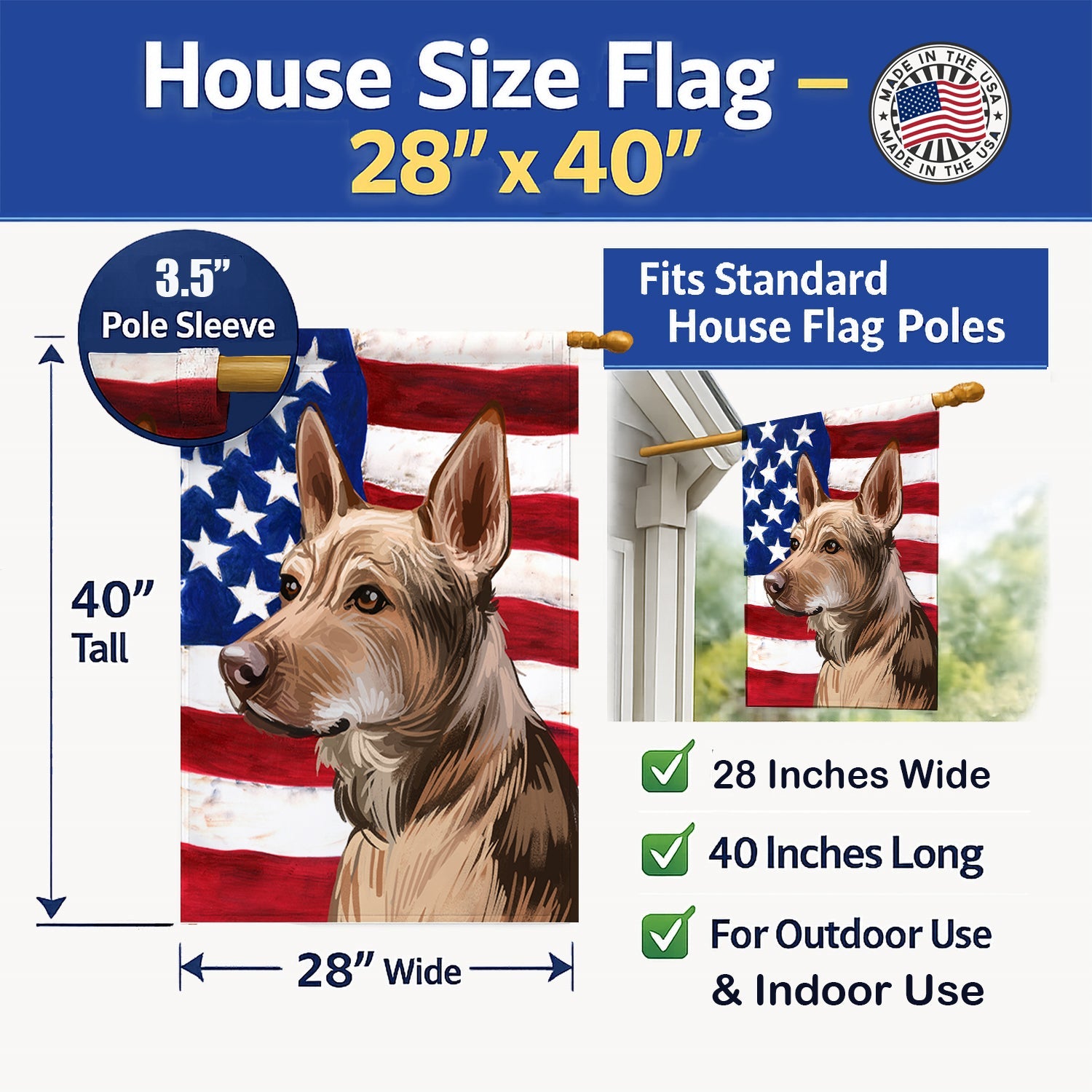 Telomian American Flag House Flag 28x40 Porch Sleeve Pole Decorative Outside Yard Banner Artwork Wall Hanging, Polyester