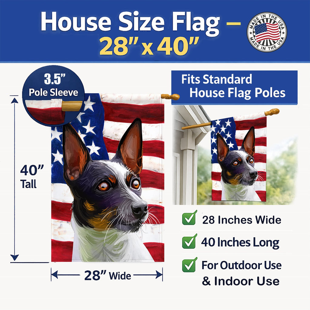 Tenterfield Terrier American Flag House Flag 28x40 Porch Sleeve Pole Decorative Outside Yard Banner Artwork Wall Hanging, Polyester